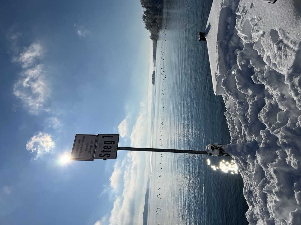 Panoramablick über den verschneiten See